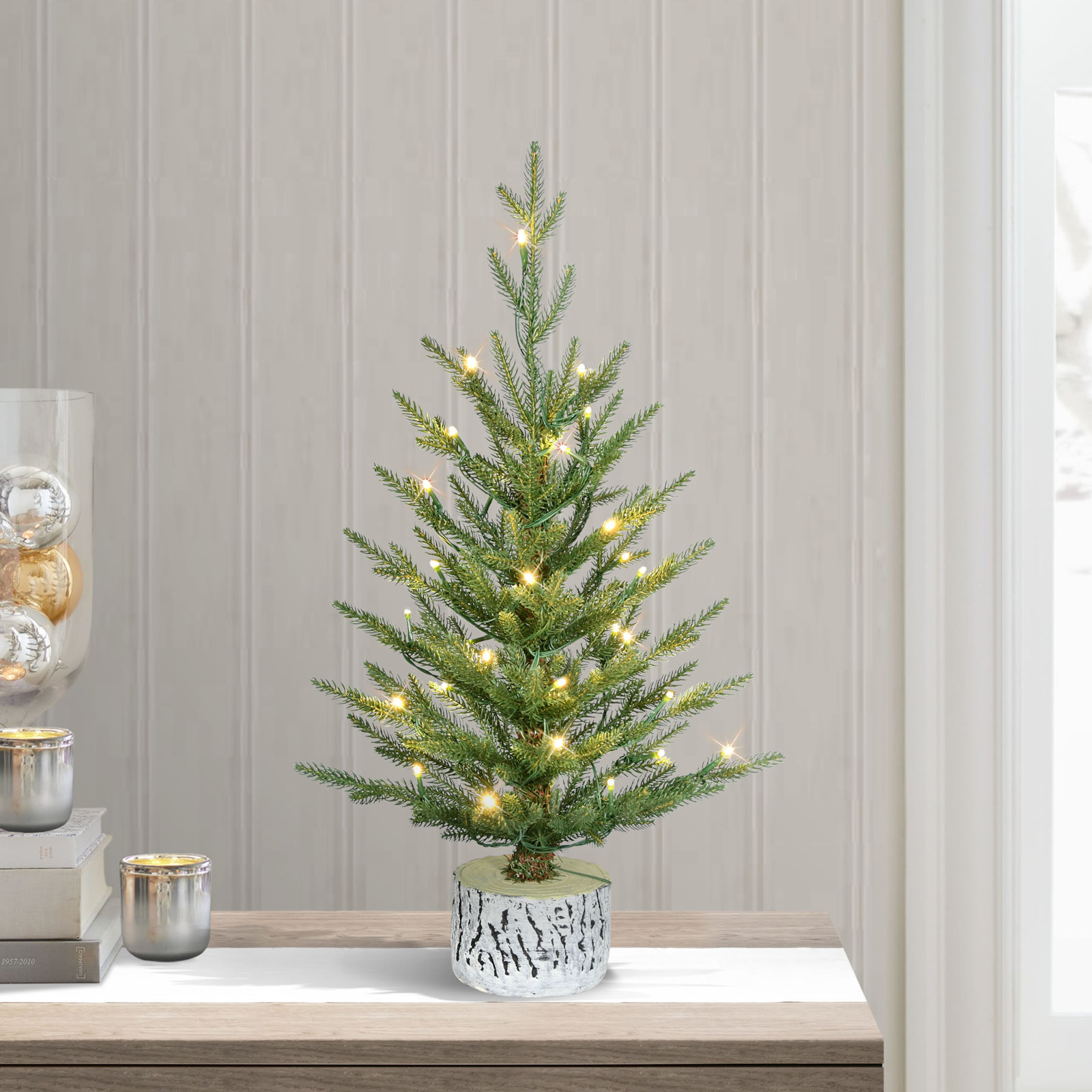 2' Pre-Lit Artificial Green Potted Arctic Fir Tree