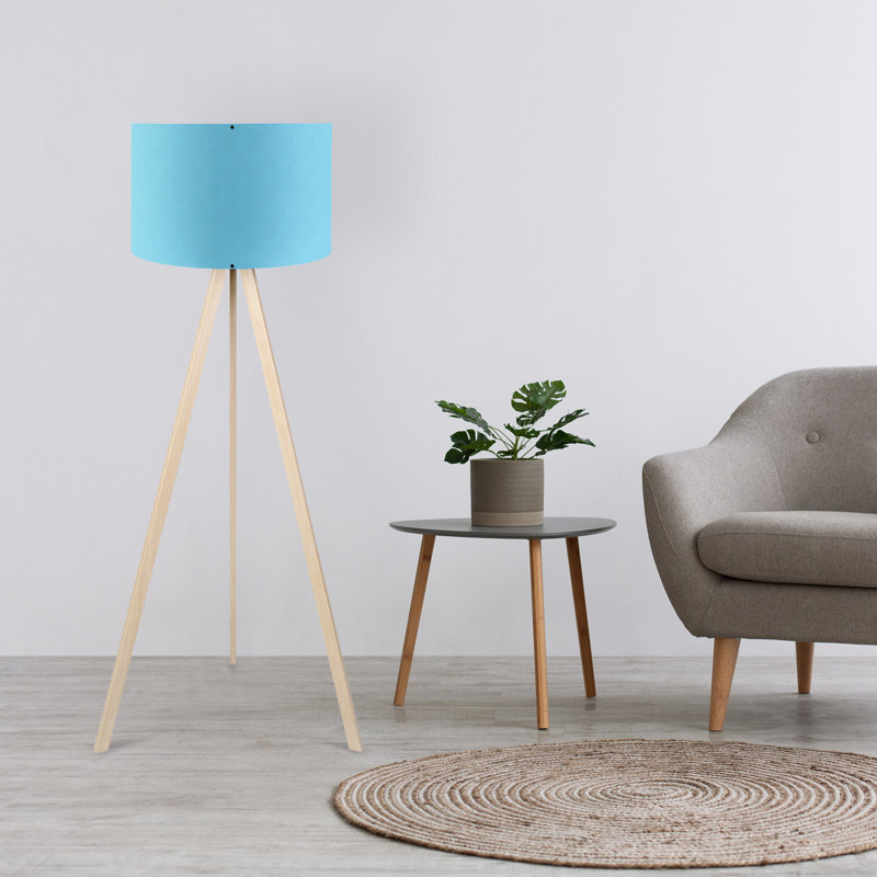 Modern Floor Lamp, Blue & Cream, 15.0 x 55.1 inches | 70% MDF / 30% PVC Fabric, 38 cm Cap Diameter, 20 cm Cap Height, 45.3 inches Body Height | On/Off Switch on Cable, E27 Socket Max 40W, Stylish & Functional Lighting Solution