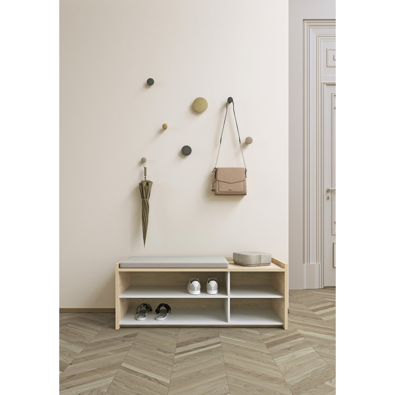 10 Pair Shoe Storage Bench, Light oak/white