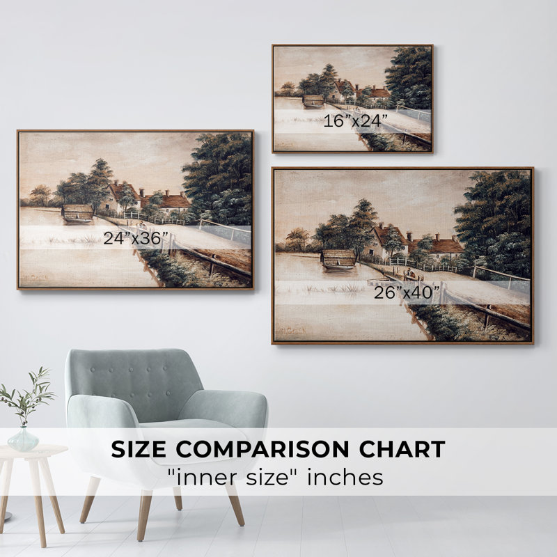 «Vintage Landscape -DCCCL XXV» sur toile, H 25 po x l 37 po x P 2 po, Toile encadrée noyer flottant