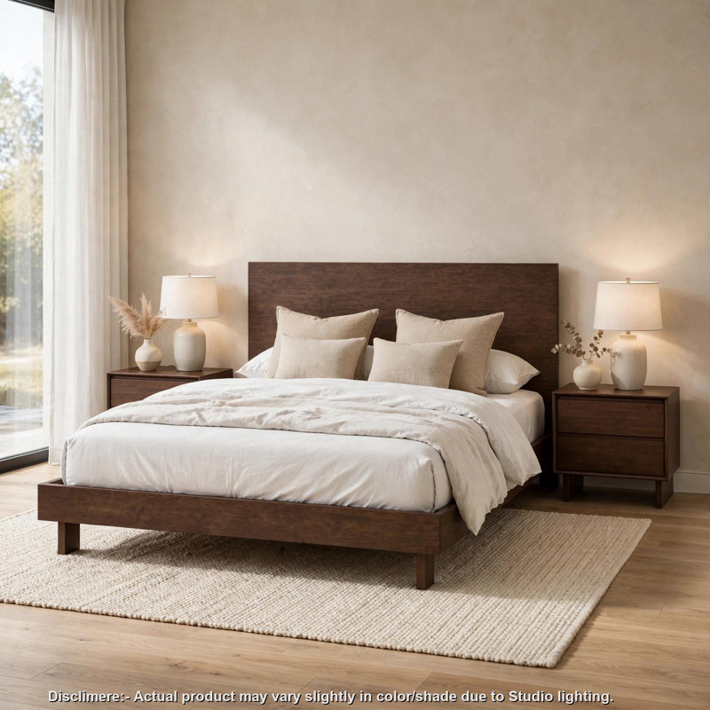 Ensemble de chambre à coucher King, brun, ensemble 3 pièces avec 2 tables de chevet