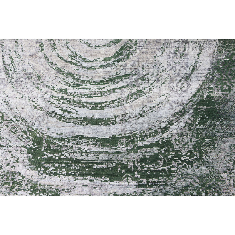 Hand Knotted Area Rug in Green/Silver, Rectangle 9' x 12'