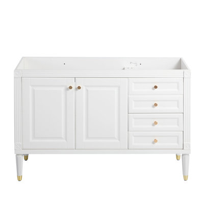 Meuble-lavabo de 48 po avec lavabo supérieur, meuble-lavabo avec 2 portes à fermeture douce et 4 tiroirs, meuble-lavabo simple. Blanc sans lavabo