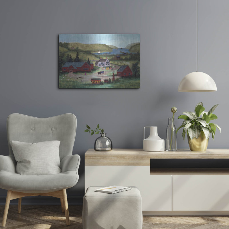  «Farm On The Hudsosn» par JL Munro, art mural en métal, 24 po x 16 po, H 16 po x l 24 po