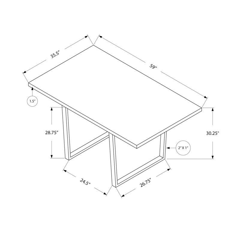 Table rectangulaire contemporaine de 60 po, finition stratifiée grise, structure en métal, pour la salle à manger et la cuisine, table de 4 places moderne 60 po, stratifié, pièce de fixation des pieds, salle de cuisine,