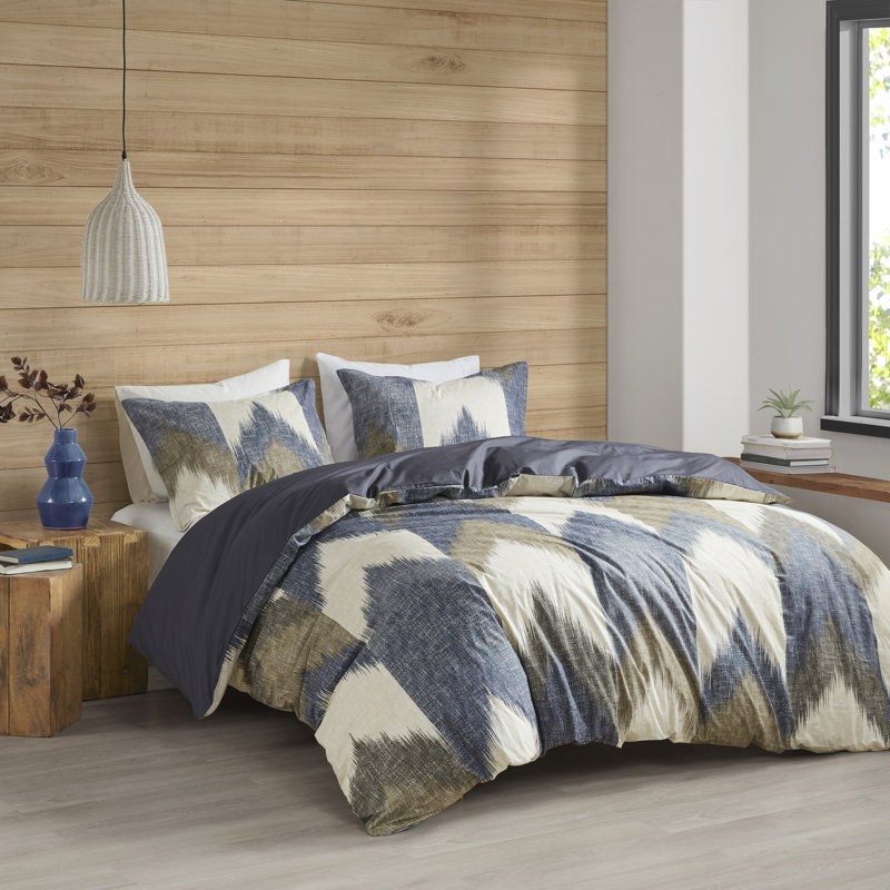Alpine Printed Cotton Duvet Cover Set, King/Cal. King Duvet Cover + 2 King Shams, Blue