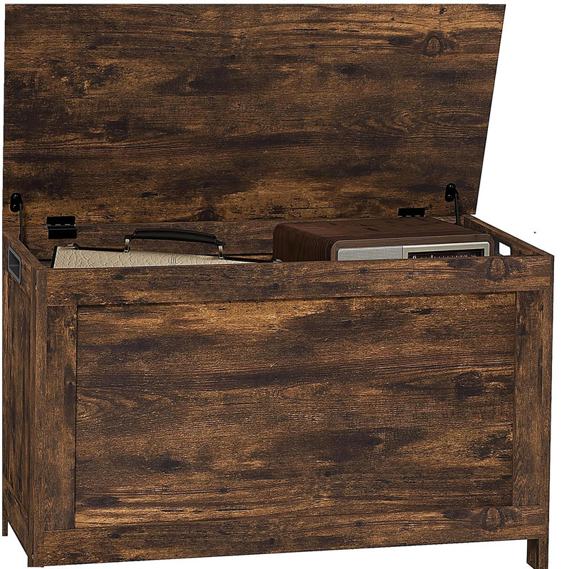 Coffre de rangement 29,9 po avec 2 charnières de sécurité, boîte en bois brun rustique HOMcom