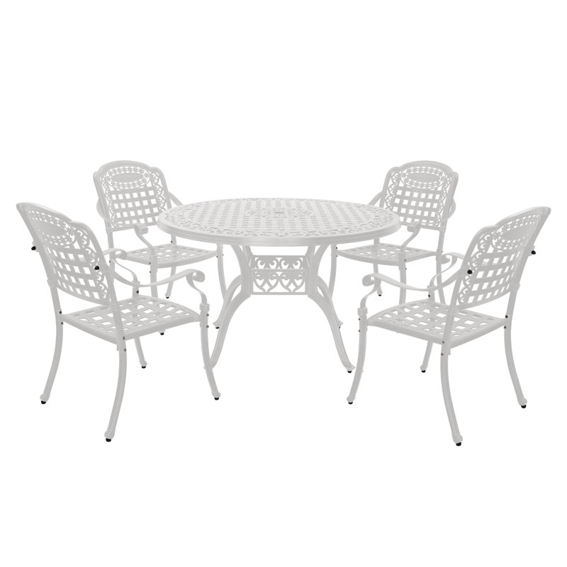 Rhedyn 4 - Person Round Outdoor Cast Aluminum Dining Set with Umbrella Hole, White