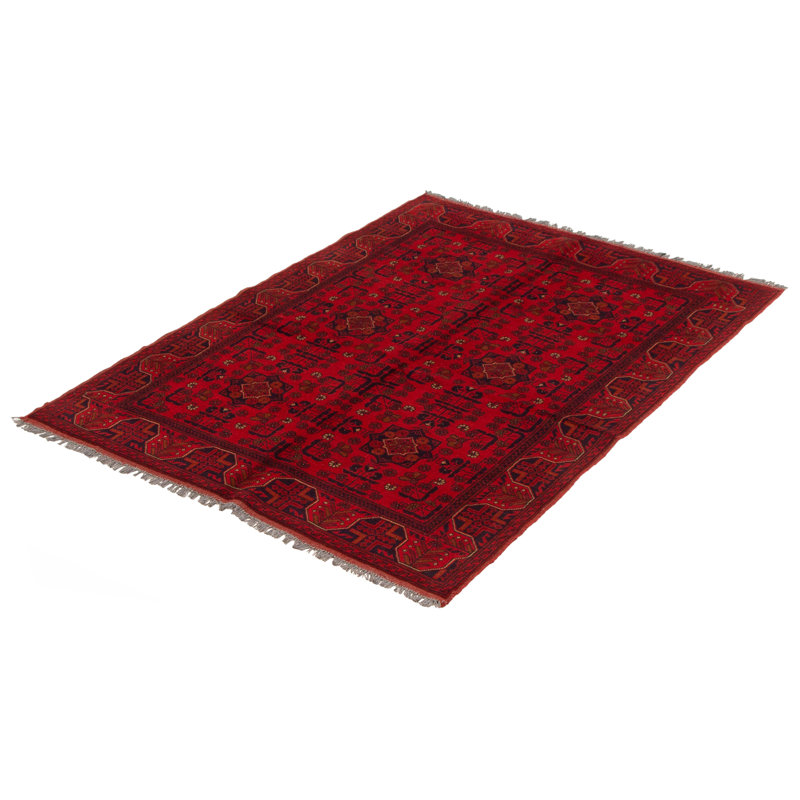Tapis rouge turc noué à la main 4 pi 10 po x 6 pi 6 po Esari