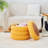 Round Storage Ottoman, Modern Footstool, Vanity Stool with Flip-Top Tray-1545605