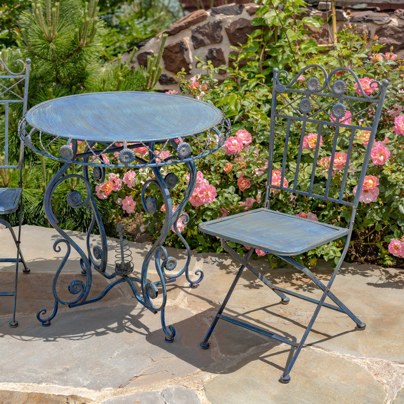 Angellea 2 - Person Patio Dining Set with Round Table , Cushions Included, Blue