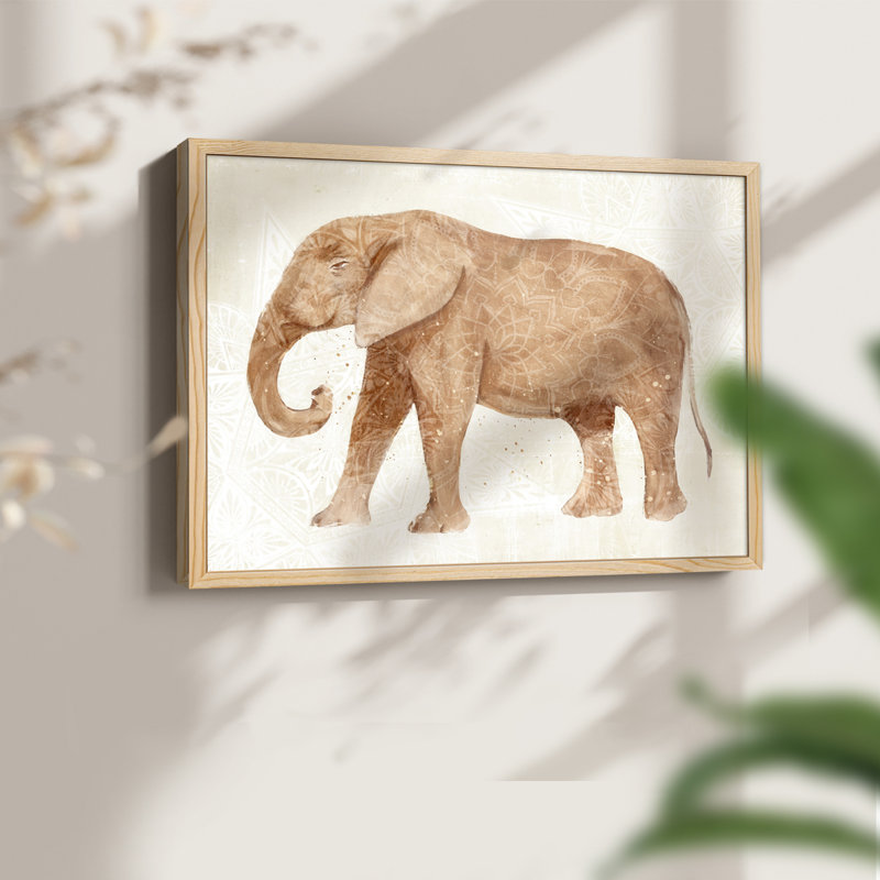 Éléphant sagesse I - reproduction encadrée, Naturel, H 22 po x l 28 po