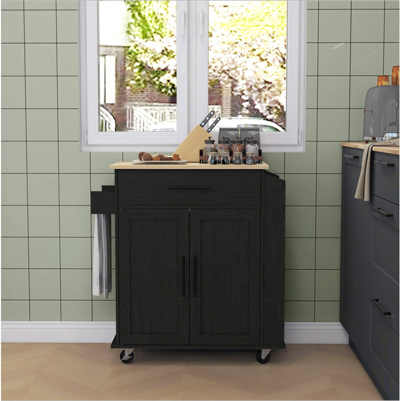 Îlot de cuisine avec rangement, chariot de cuisine roulant avec prises CA et ports USB, support à micro-ondes avec serviette et support à épices