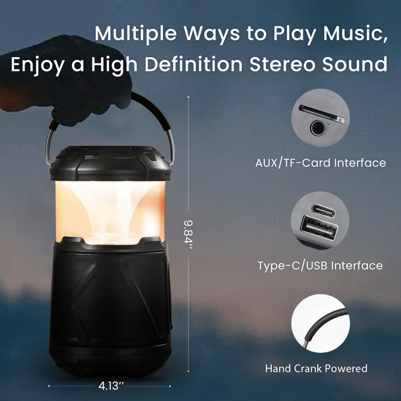 Haut-parleur portatif Bluetooth pour lanterne d'extérieur, Noir