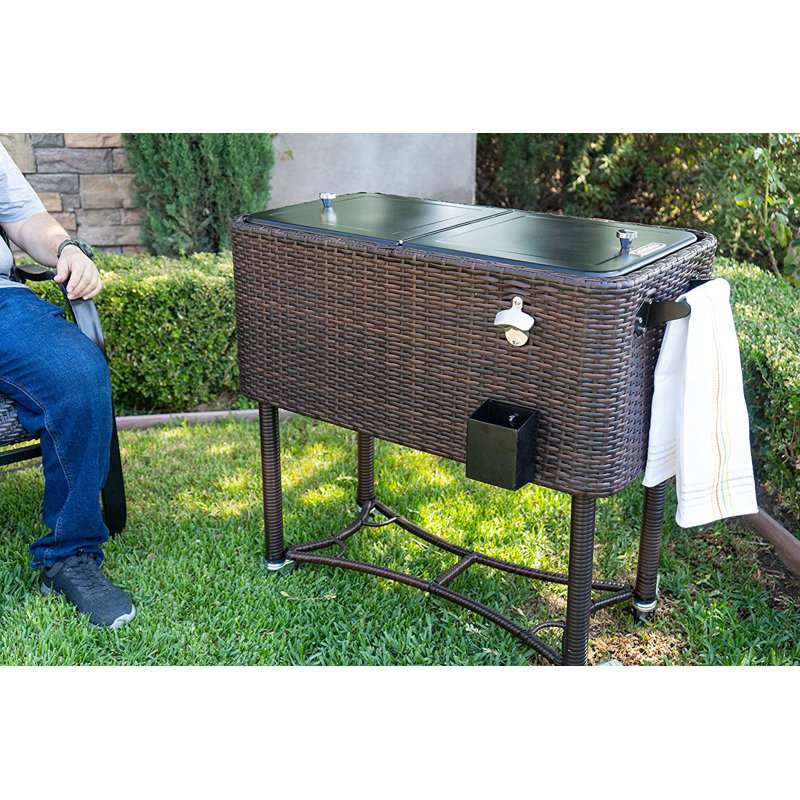 Permasteel 80-Qt Dark Brown Wicker Outdoor Cooler with Wheels