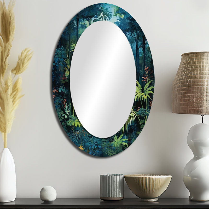Jungle Expedition - Landscapes Oval Decorative Mirror On Metal, 36" x 24"