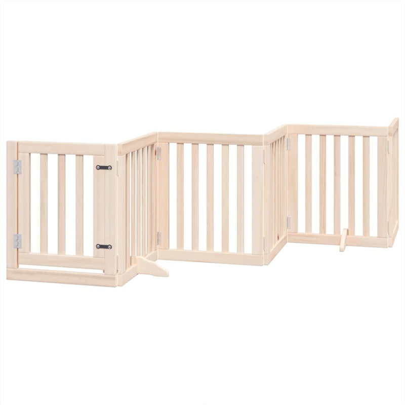 Archie & Oscar Dog Gate With Door Foldable 9 Panels Brown 450 Cm Poplar Wood, Beige, 60cm H x 450cm W x 2cm D