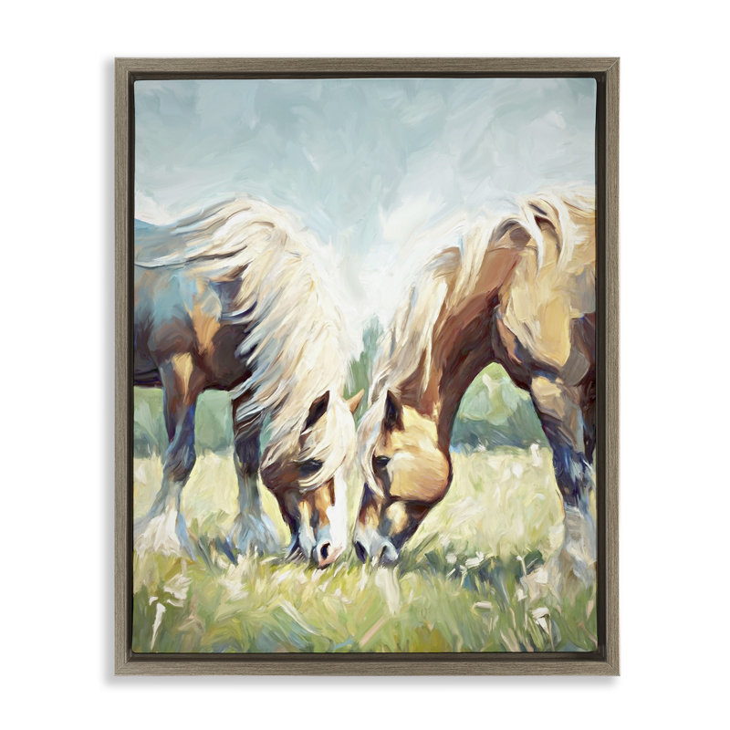 «Horses Grazing Together» par Ramona Murdock, Cadre flottant orme Montalcino, H 31 po x l 25 po