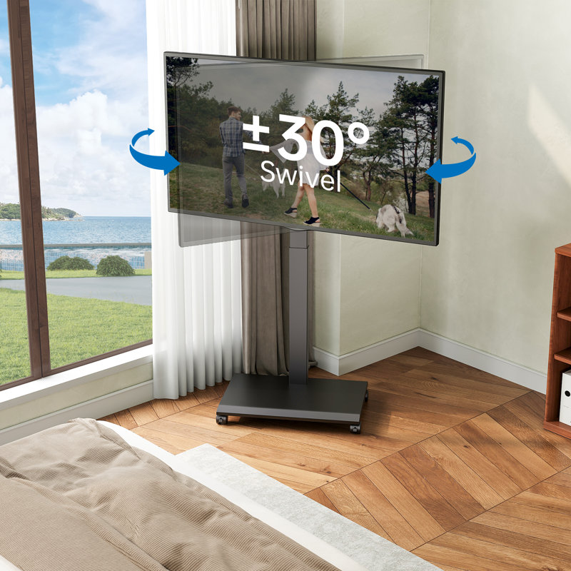 Rolling TV Stand With Hand Crank Lift For 32-75 Inch TVs, Height Adjustable and Swivel and Tilt Floor TV Stand, Hold Up To 88 Lbs