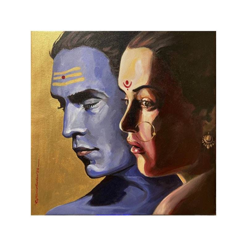 Lord Shiva avec la déesse Parvati | Acrylique sur toile | Par Rajkumar Sarkar
