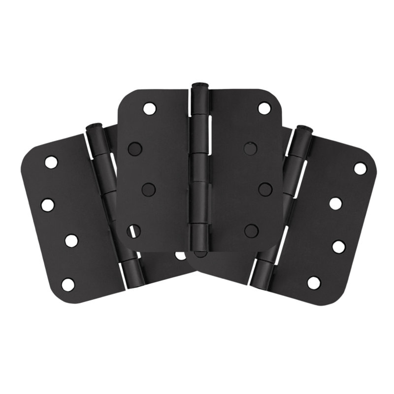 Charnière de porte 4 po, rayon 5/8 po, paquet de 3, Noir mat