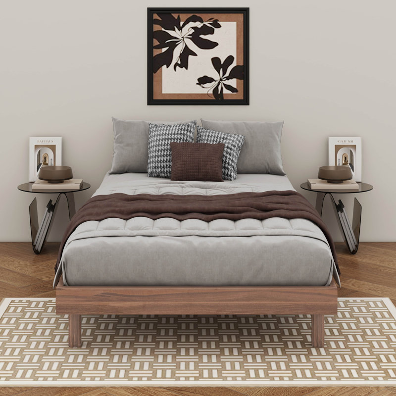  Modern Design Floating Platform Bed, Walnut, Twin