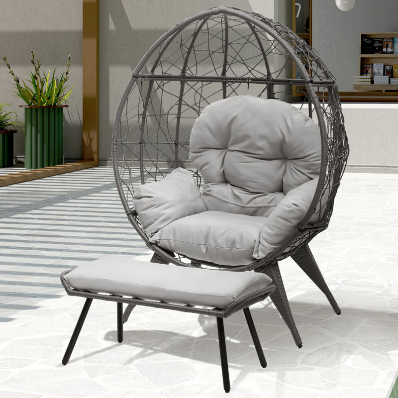 Gray Wicker Egg Chair with Cushions and Iron Frame