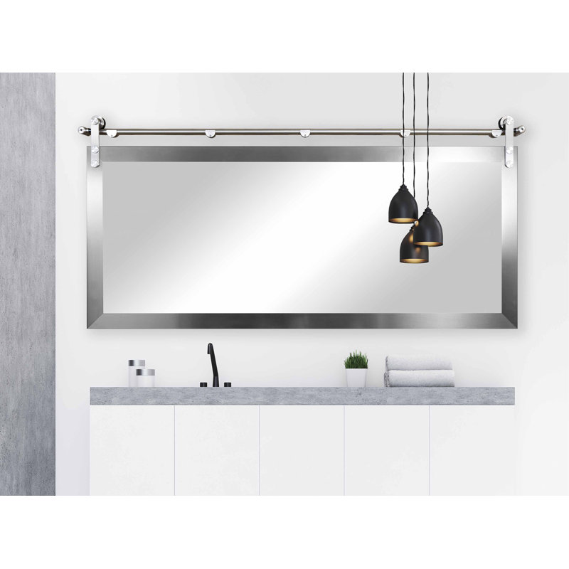 Singapore Engineered Wood Flat Mirror, Brushed Nickel/Silver, 30" x 53"