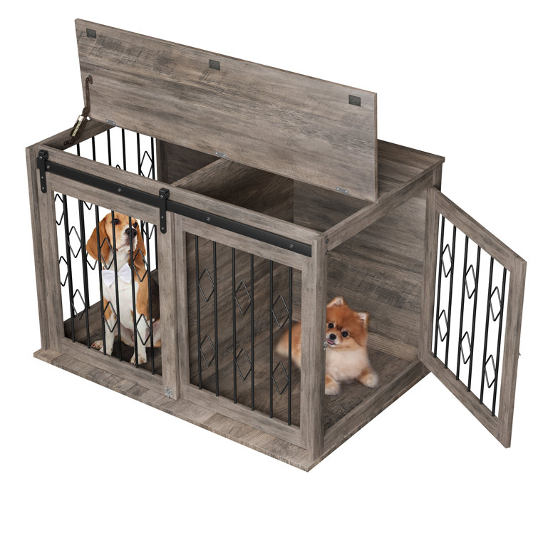 Tucker Murphy Pet™ Large Dog Crate Furniture W/Sliding Barn Door, Wooden  Indoor Dog Kennel W/Flip-Top, 39.4'' Heavy Duty Modern Puppy Dog Cage End  Table W/Detachable Divider For Small/Medium Pets, Greige & Reviews