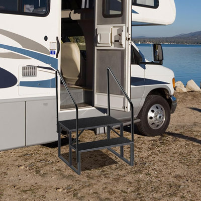 RV Steps with Handrails, 2-Step Anti-Slip Step Ladder, Portable Pool Stool, 660 lbs Load Capacity, RV Stair for Mobile Homes, Hot Tubs, Porch, RV, Trailer, Pet