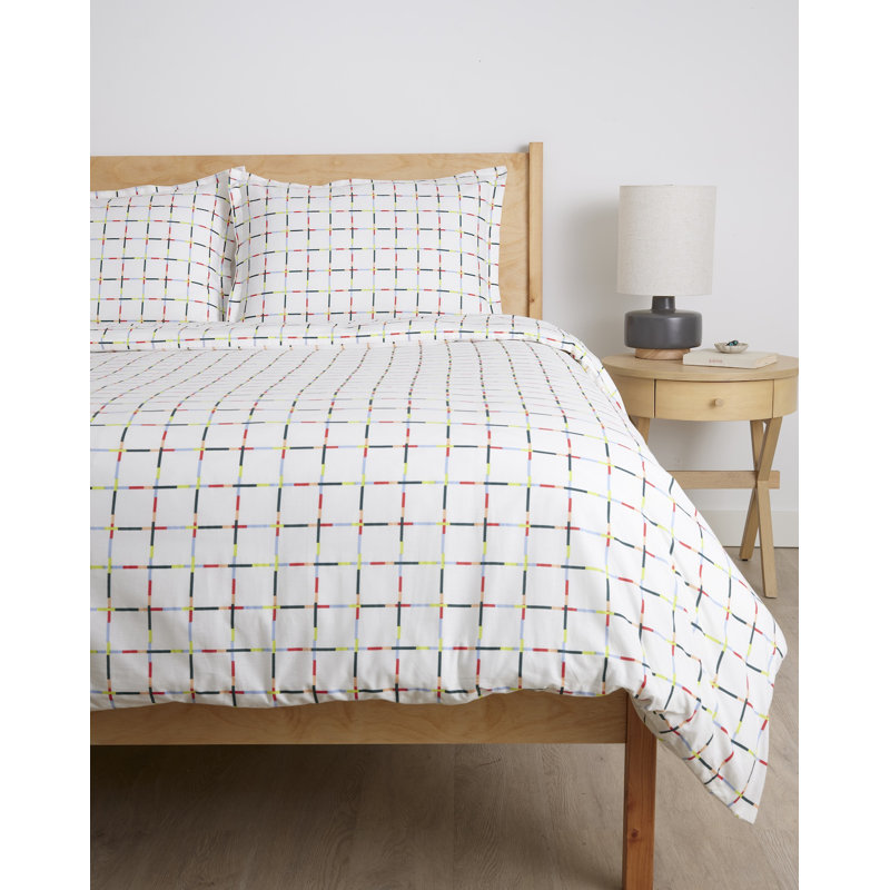 Ensemble de housse de couette en coton brossé Sweet Dreams, Housse de couette très grand et 2 taies, Blanc géométrique