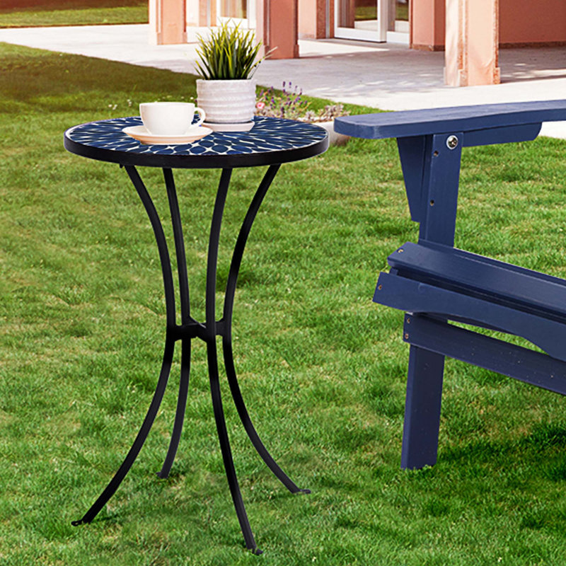 Table d'appoint d'extérieur en mosaïque, plateau rond en béton, table basse de patio