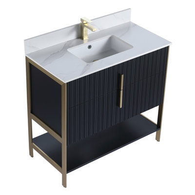 Fine Fixtures Serenity Modern Bathroom Vanity with White Carrara Stone Top