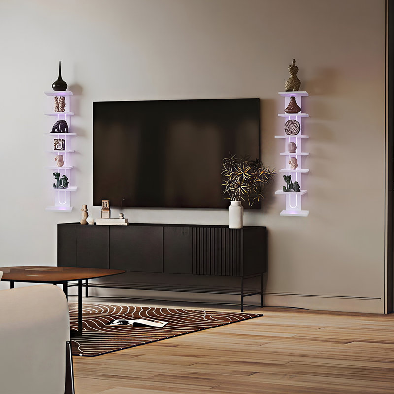 Modern RGB Wall-Mounted 7-Tier Floating Shelf, White