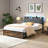 Upholstered Storage Bed Frame, Bedroom King Size Neutral Gray Bed Base With LED Lighting, Built-In Charging Station And Under-Bed Drawers