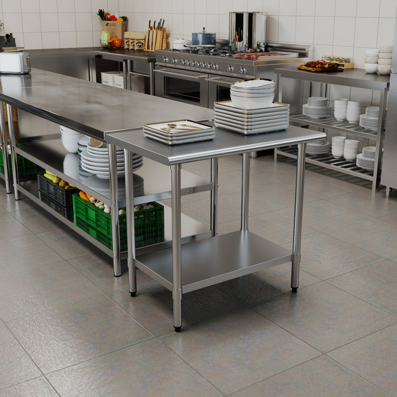 Kleensteel 36"Lx 24"W Heavy-Duty Stainless Steel Prep Table, Commercial Work Table with Adjustable Undershelf