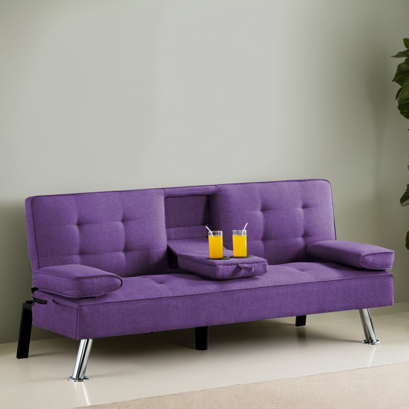 Canapé-lit inclinable convertible de 65 po de largeur avec porte-gobelet, Mauve