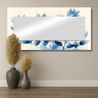 «Soft Leaves In Hazy Blues Watercolor I», art mural miroir de plantes, imprimé sur métal