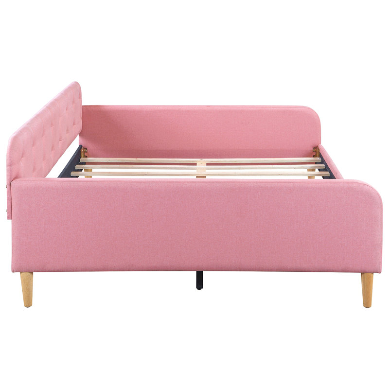 Full Size Upholstered Daybed With 4 Support Legs, Full, Pink