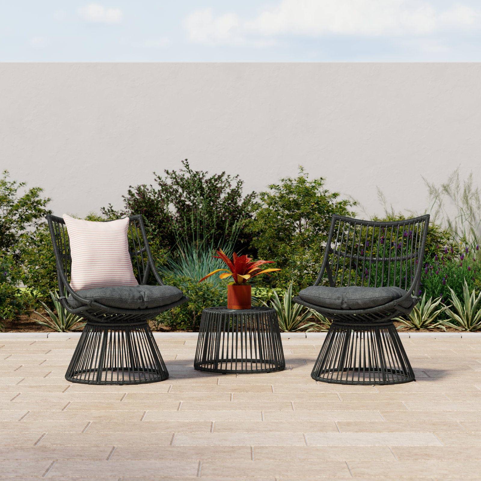 Fiona 2 - Person Patio Conversation Set with Cushions, Gray, Gray