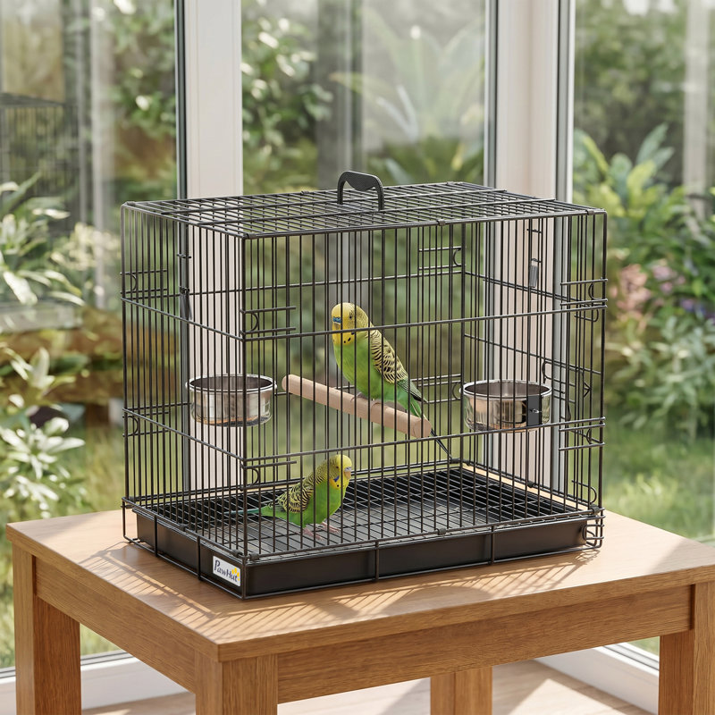 Cage à oiseaux portable avec plateau coulissant 49 cm, noir