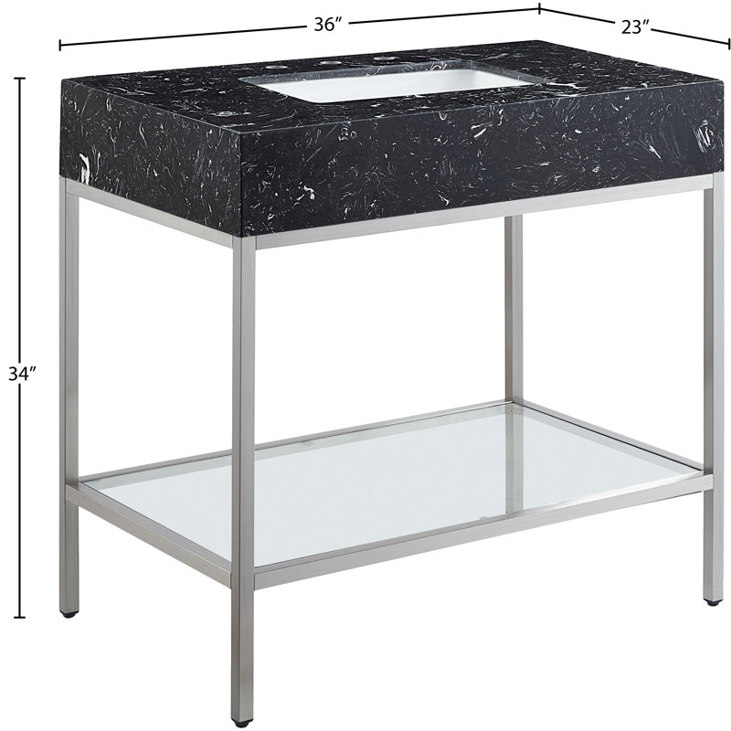 Marmo 36" Single Bathroom Vanity, Black, Brushed Chrome