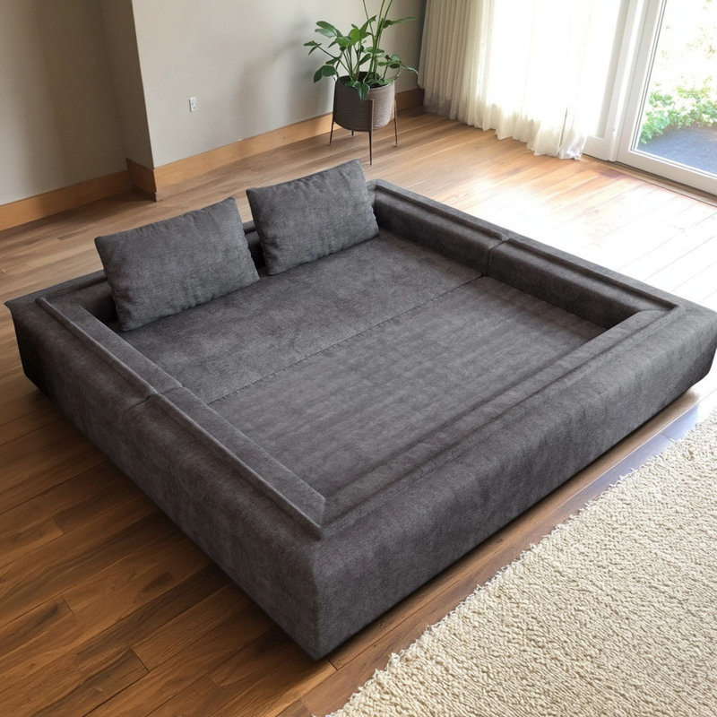Canapé-lit pliant gris en mousse viscoélastique avec coussins rectangulaires, fauteuil / lit plateforme transformable adapté à la chambre à coucher