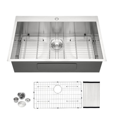 33 X 22 X 9 Inch Kitchen Sink Drop In 16 Gauge Stainless Steel 33" Single Bowl Topmount Kitchen Sink Basin
