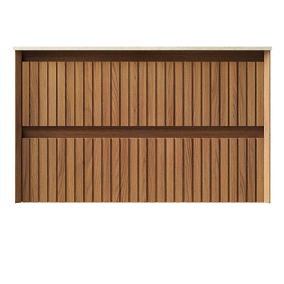 Armoire murale 36 po avec deux tiroirs de style chêne brun, sans drain de robinet de comptoir inclus, pré-assemblée, tiroir en bois massif naturel, structure en contreplaqué, rails à extension complète, 34,72 po Profondeur,