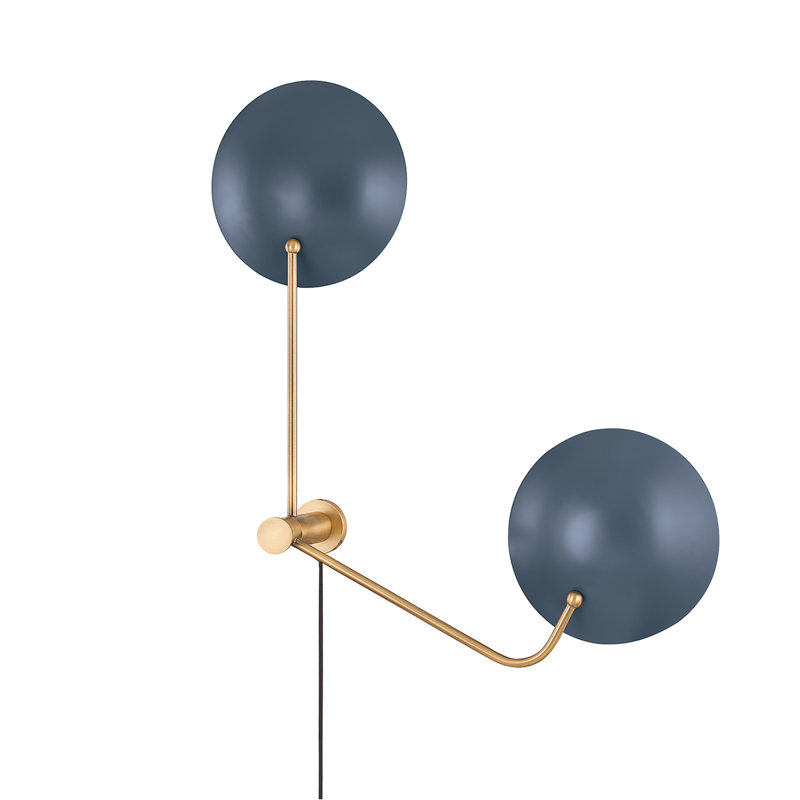 Leif Mid-Century Patina Brass & Slate Blue 2-Light Sconce