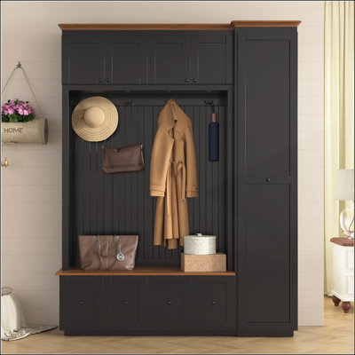 78.7"H 5-in-1 Multifunctional Entryway Hall Tree with Storage Bench