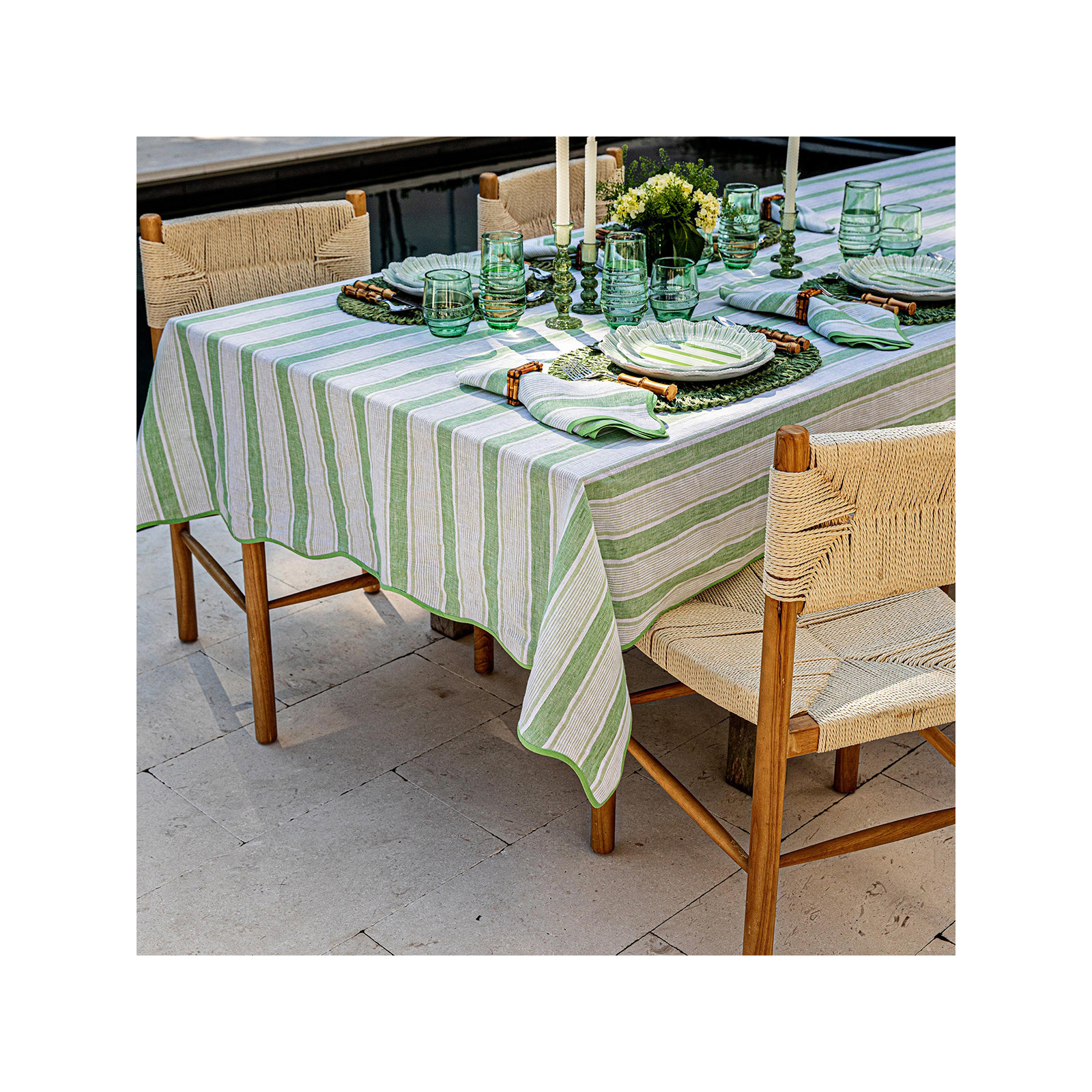 Cabana Stripe 60" x 120" Tablecloth, Seagrass