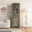 Farmhouse Tall Narrow Storage Cabinet – Rustic Wood Linen Cabinet with 2 Drawers & 2 Doors-818485725