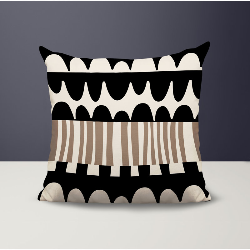 Coussin carré intérieur / extérieur Rami, H 19 po x l 19 po, Noir / blanc cassé abstrait